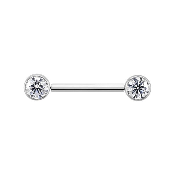 Blue Banana Polished Titanium Cubic Zirconia Threadless Nipple Bar Balls (Clear)| Body Piercing Jewellery
