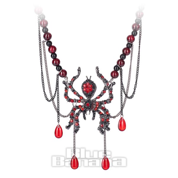 Blue Banana Spider Bead Necklace (Black/Red) | Blue Banana