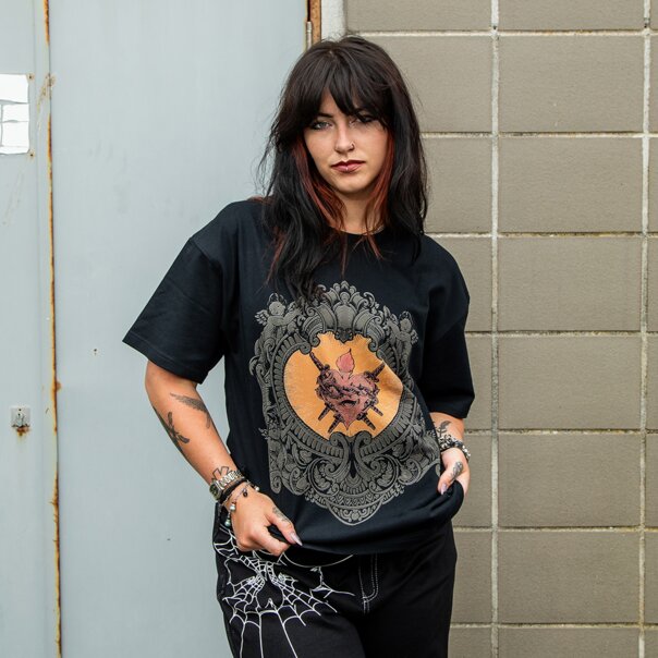 Blue Banana Heart & Swords T-Shirt (Black) | Printed T-Shirts