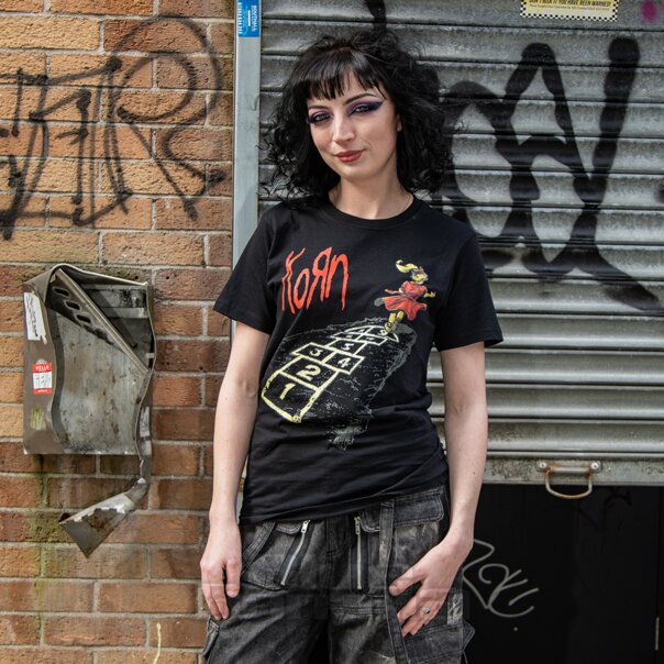 Official Korn Follow the Leader Hopscotch T-Shirt (Black) | Official Band Merchandise UK