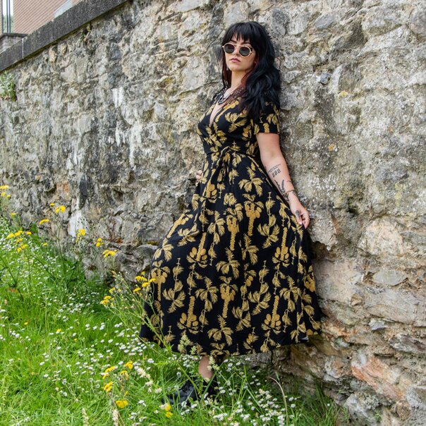 Banned Carol Golden Hour Wrap Dress (Black) | Alternative Fashion, Goth Clothing