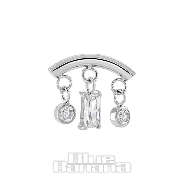 Blue Banana poliertes Titan 1,2 x 8 mm Bar Triple Drop Gem Threadless Labret (Silber)| Körperpiercing-Schmuck