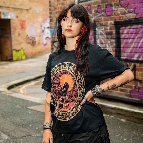 Blue Banana Raven Skull T-Shirt (Black) | Printed T-Shirts