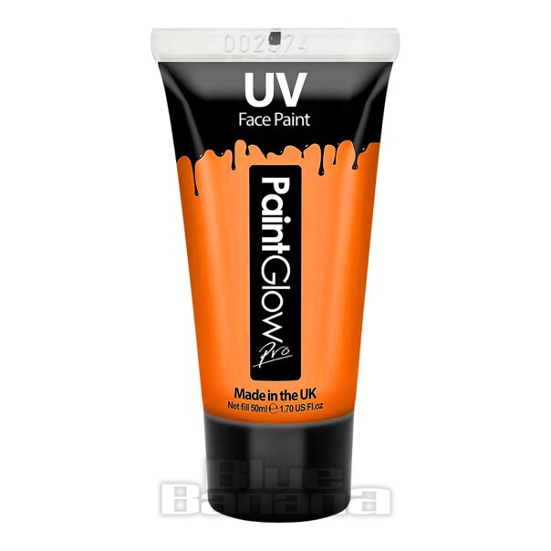 Vernice UV arancione per viso e corpo Paintglow (50 ml) | Trucco alla banana blu Paintglow