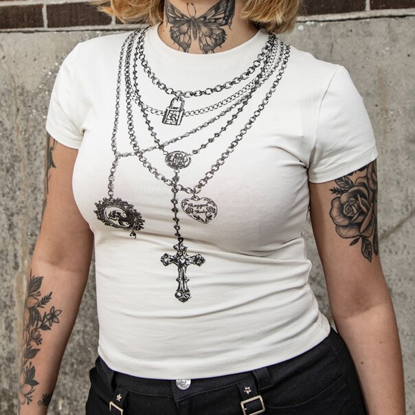 Ragged Priest Rosary & Pendants Top (Ecru) | Alternative Clothing