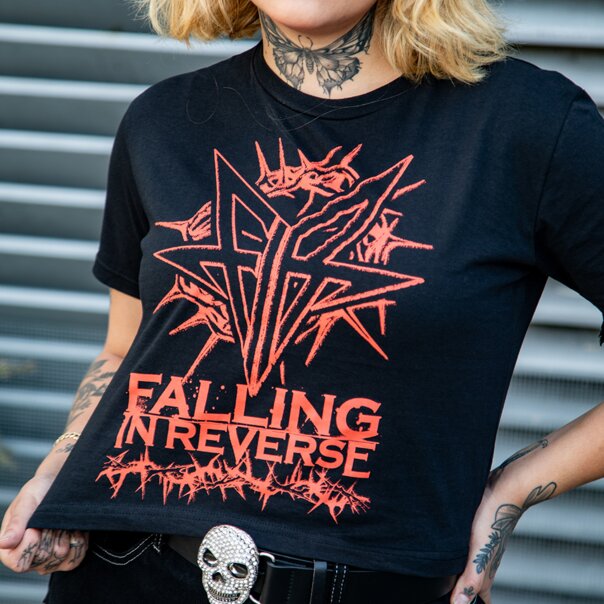 Falling In Reverse Metal Logo Crop T-Shirt (Black) | Cropped Band Tees