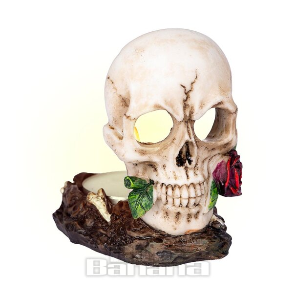 Something Different Skull Rose Tealight Holder (White) | Blue Banana