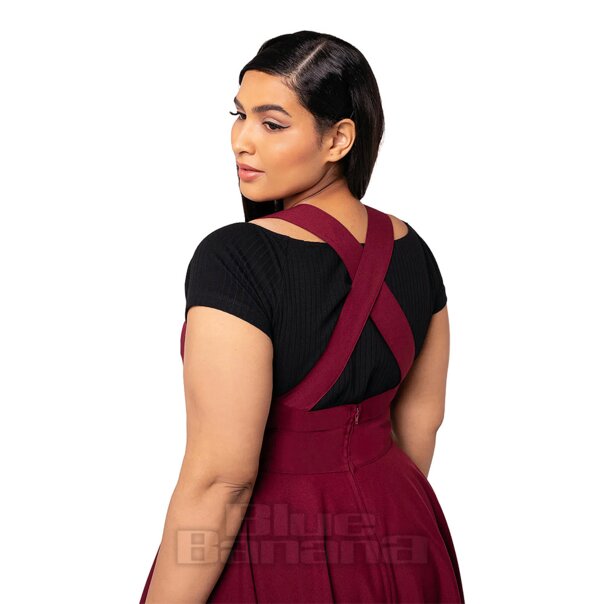 Hell Bunny Patti Pinafore Dress (Burgundy) | Blue Banana