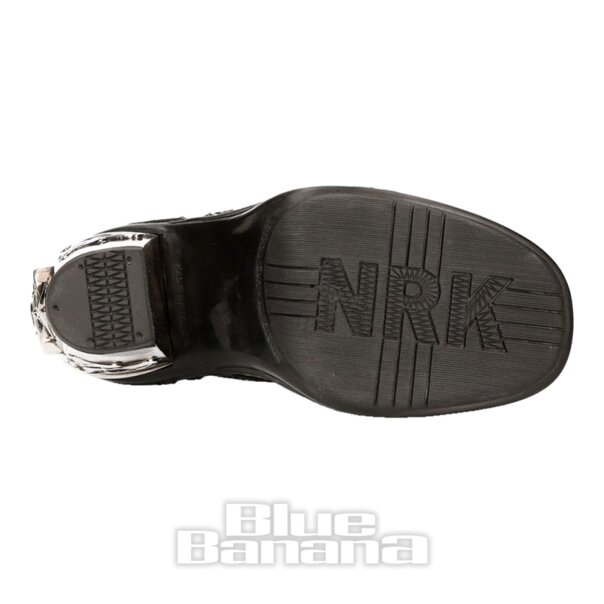 New Rock M.8358-S1 Skull Heel Black Boots, Vintage Flower Footwear