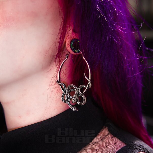 Blue Banana Antique Snakes Plug Hoops (Silber) | Blaue Banane