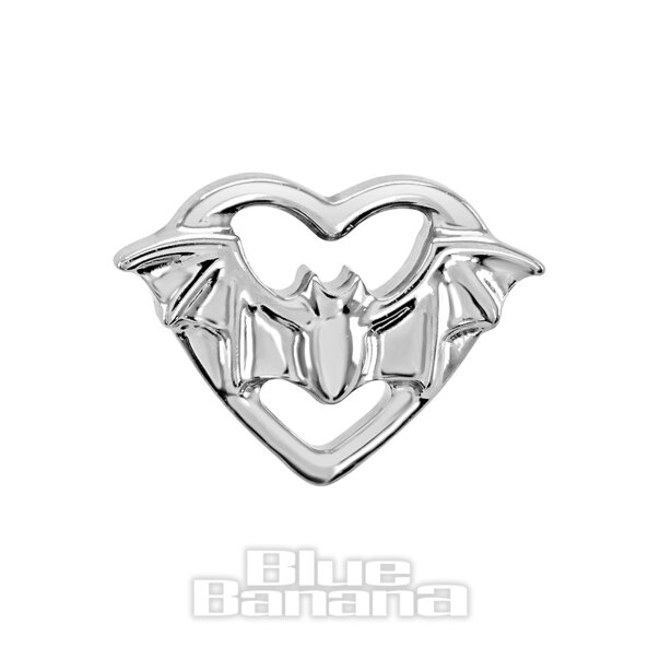 Blue Banana Polished Titanium Bat Heart  Threadless Top (Silver)| Body Piercing Jewellery