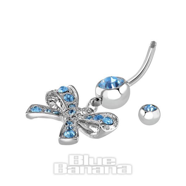 Bow Aqua Navel Bar | Belly Bar Piercing Jewellery