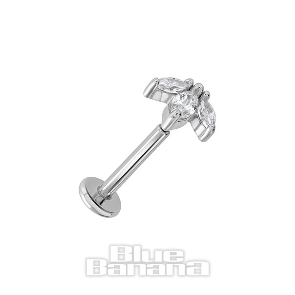 Blue Banana Chirurgenstahl Zirkonia 3 Gewindeloses Oberteil (Silber) | Körperpiercingschmuck