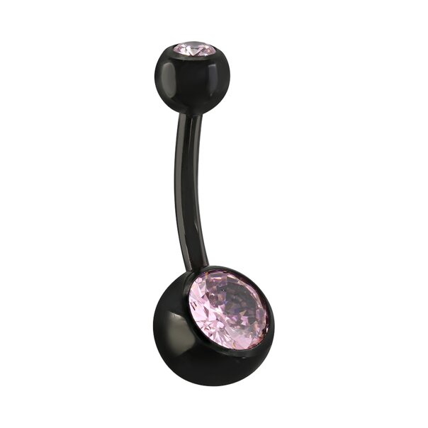 Blue Banana Schwarzes Titan 1,6 Mm Doppelter, Mit Juwelen Besetzter Nabelstab Mit Innengewinde (Rose)| Body Piercing Jewellery