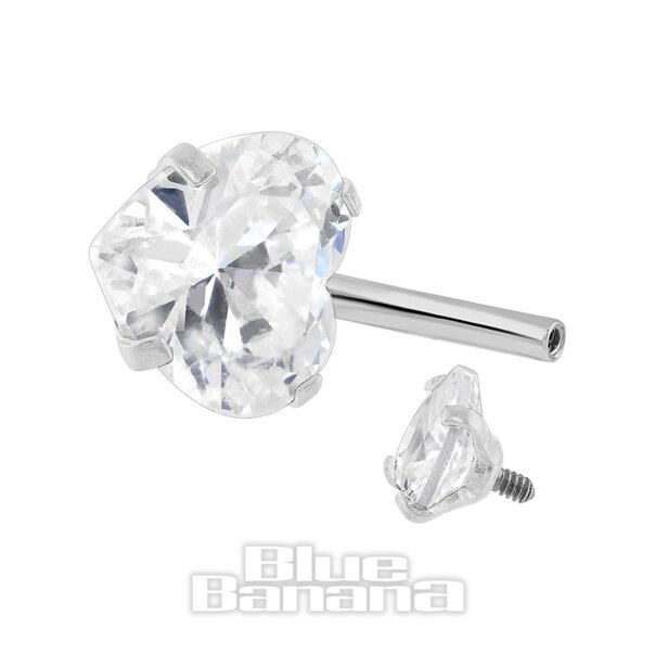Blue Banana Surgical Steel Cubic Zirconia Heart Navel Bar (Silver)| Body Piercing Jewellery