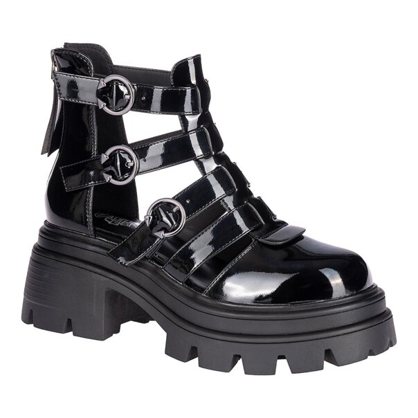 Bleeding Heart Patent Strap Sandals (Black) | Alternative Footwear