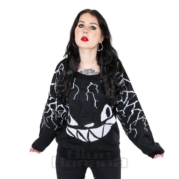 Heartless Jersey Siniestro Grin  | Moda de suéter gótico negro