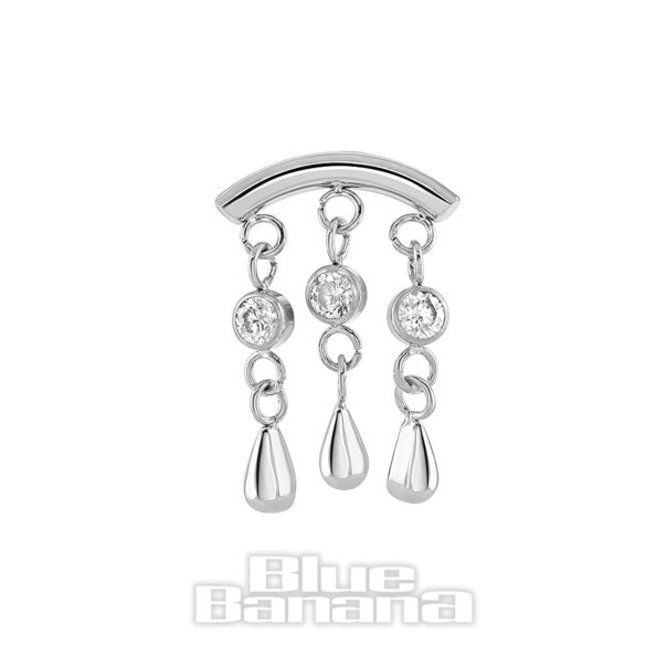 Blue Banana Polished Titanium 1.2 X 8Mm Bar Triple Drop Gem Threadless Labret (Silver)| Body Piercing Jewellery