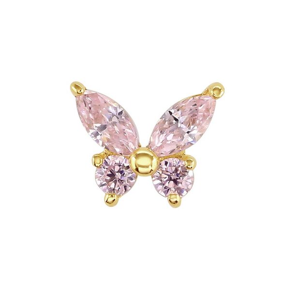 Blue Banana 14K Gold Gemstone Butterfly Threadless Top (Pink)| Body Piercing Jewellery