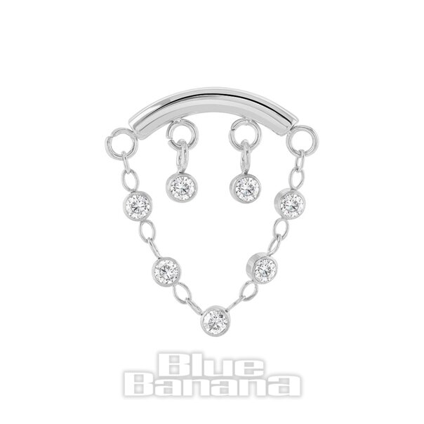 Labret senza filettatura con gemme a doppia goccia Blue Banana in titanio lucido da 1,2 x 8 mm (argento) | Gioielli per piercing al corpo