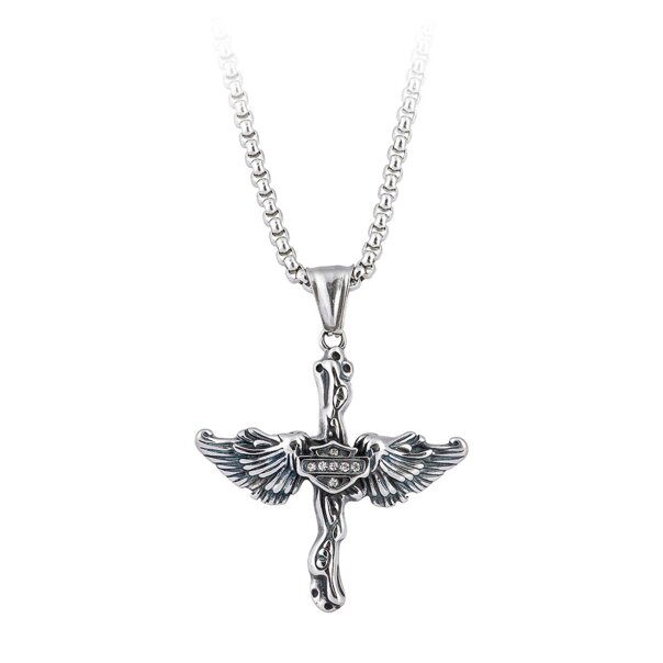 Collana con croce alata in acciaio Blue Banana (argento) | Accessori alternativi