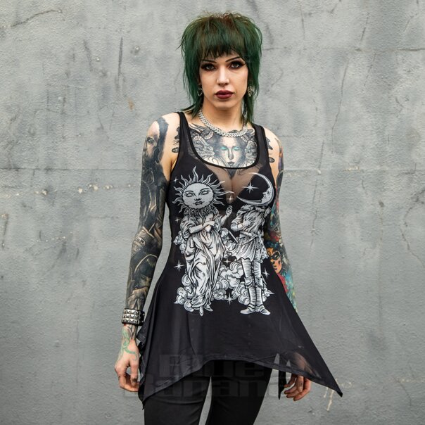 Chaleco de malla Jawbreaker Sun & Moon Gods (negro) | Moda alternativa, ropa gótica