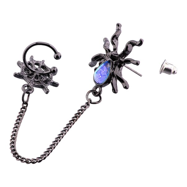 Ohrring mit Spinnennetz-Kette (Schwarz) | Alternative Mode, Gothic-Kleidung
