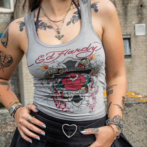 Ed Hardy When I Cared Vest (Gray) | Alt Y2K Fashion