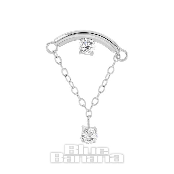Blaue Banane, poliertes Titan, 1,2 x 8 mm lange Stabkette und fadenloses Labret mit Edelsteinen (Silber) | Körperpiercing-Schmuck