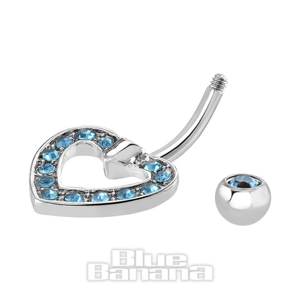 Piercing All'Ombelico In Acciaio Chirurgico Blue Banana  1.6mm Heart (Acqua)