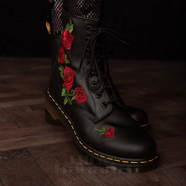 Dr Martens 1460 Vonda Embroidered Rose Boots (Black) | Blue Banana
