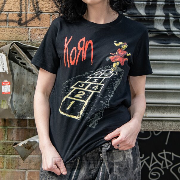 Official Korn Follow the Leader Hopscotch T-Shirt (Black) | Official Band Merchandise UK