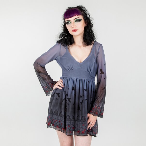 Hell Bunny Ecclesia Mini Dress (Grey) | Alternative Fashion, Goth Clothing