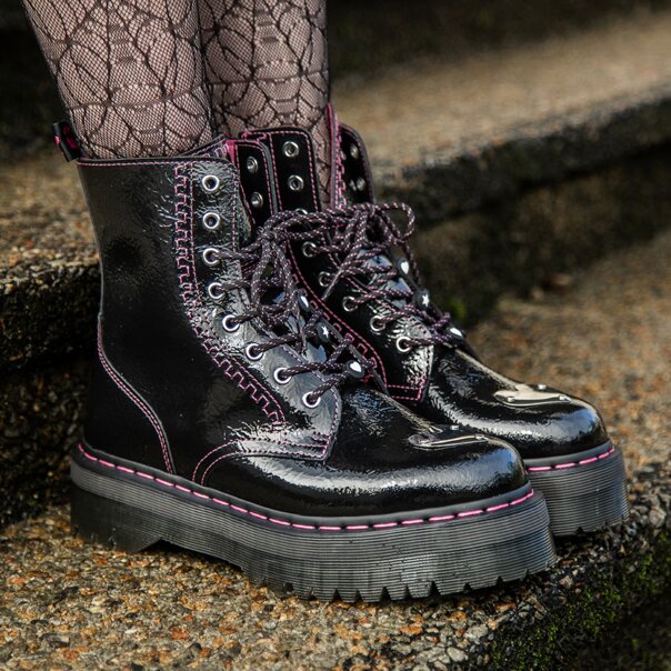 Dr Martens Jadon Patent Platform Boot (Black/Pink) | Alternative Dr Martens Boots
