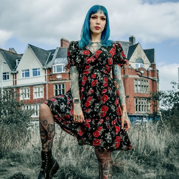 Hell Bunny Blooming Elle Kleid (Schwarz) | Blue Banana