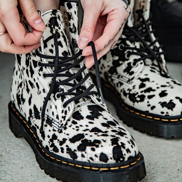 Dr Martens 1460 Bex Dalmatian Hair-On Leather Boots (Black/Cream) | Dr Martens Boots
