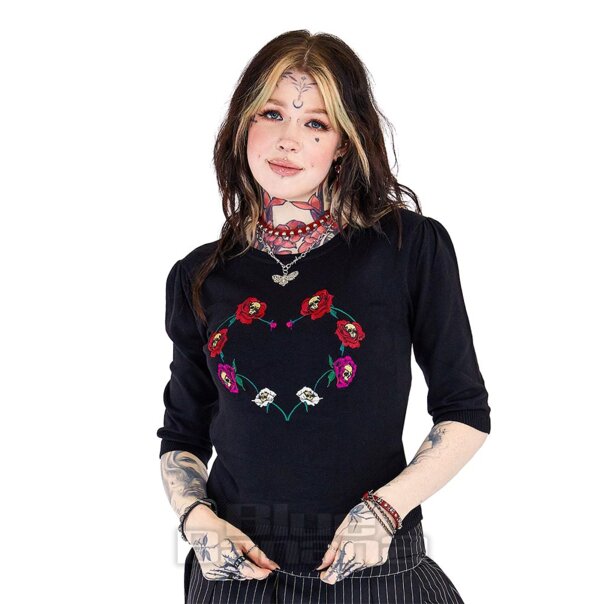 Jawbreaker Blumen-Totenkopf-Pullover (Schwarz) | Blaue Banane