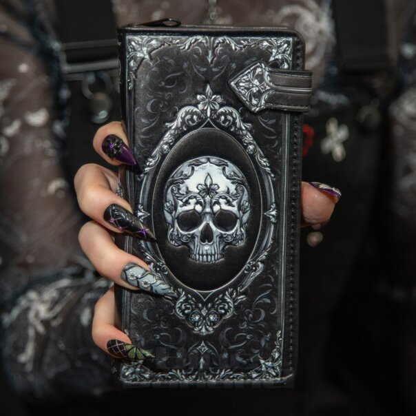 Nemesis Now Gothic Baroque Skull Embossed Purse (Black) | Blue Banana