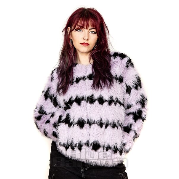 Blue Banana Striped Faux Fur Coat (Lilac/Black) | Blue Banana