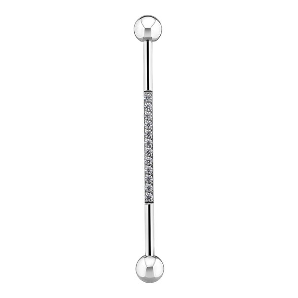 Barra industriale in acciaio chirurgico Blue Banana con cristalli (argento) | Gioielli per piercing
