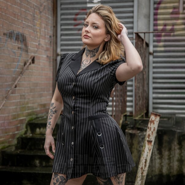 Banned X Blue Banana Pinstripe Core Dress (Black) | Gothic Mini Dress
