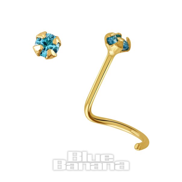 Blue Banana 14K Gold 2Mm Nasenstecker (Aqua) | Blue Banana