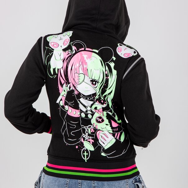 Heartless Hex Bear Varsity Jacket (Black) | Gothic Clothing