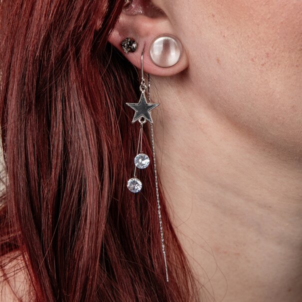 Blue Banana Moon & Star Earrings (Black) | Gothic Earrings