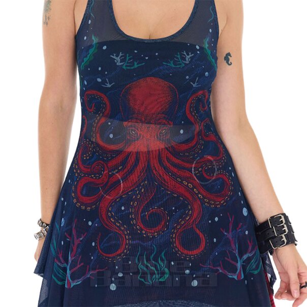 Jawbreaker Octopus Mesh Vest Top (Navy) | Alternative Fashion, Goth Clothing
