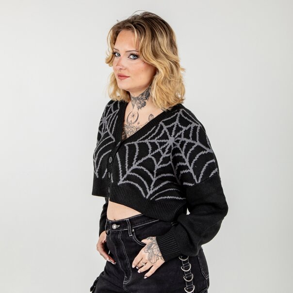 Banned Web Of Night Cardigan (Black/Grey) | Alternative Knits | Autumn Fashion