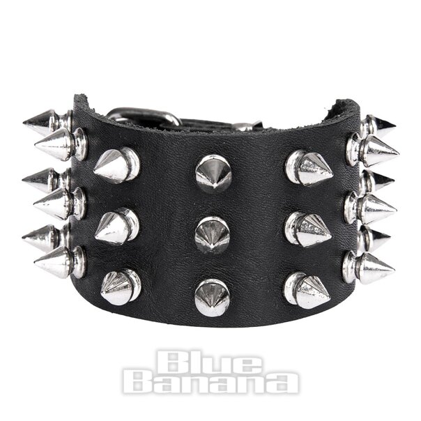 Bracelet Blue Banana à 3 rangées de pointes argentées (noir-argent) | Banane bleue