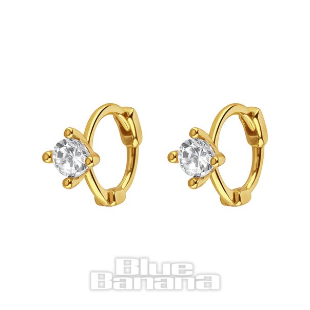 Blaue, bananenplattierte, vergoldete, runde Zirkon-Clicker-Creolen (Paar)| Körperpiercing-Schmuck