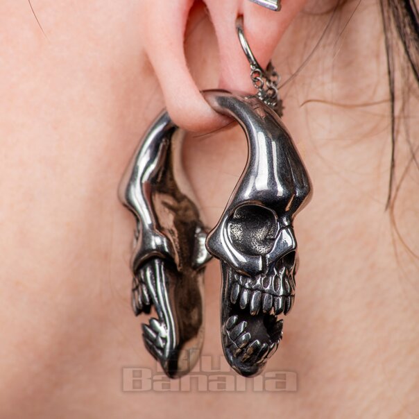 Blue Banana Laughing Skulls Steel Ear Weight (Silver) | Body Piercing Jewellery