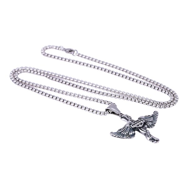 Blaue Bananen-Halskette mit geflügeltem Kreuz aus Stahl (Silber) | Alternative Accessoires